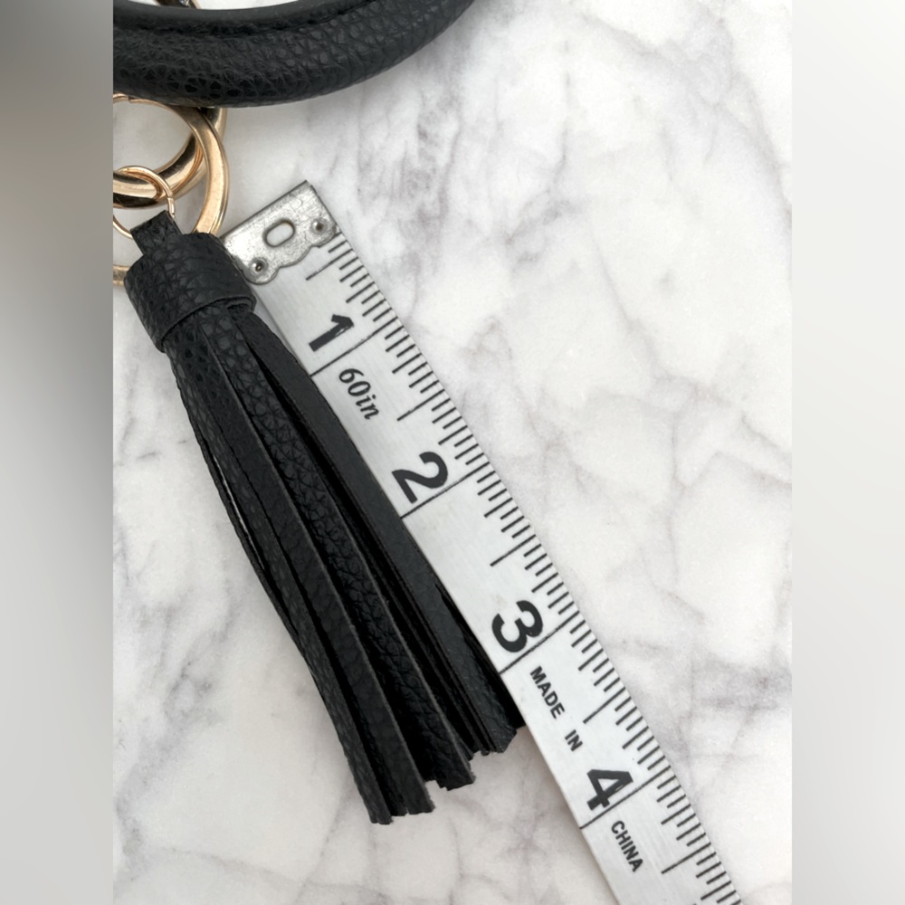 Key Ring Bracelet | Black Leather with Removable Fringe - Picture 4 of 4